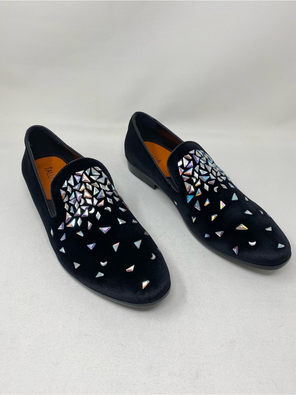 TALLIA Black Velvet Slip-On Loafers with Iridescent Studs Size 11.5